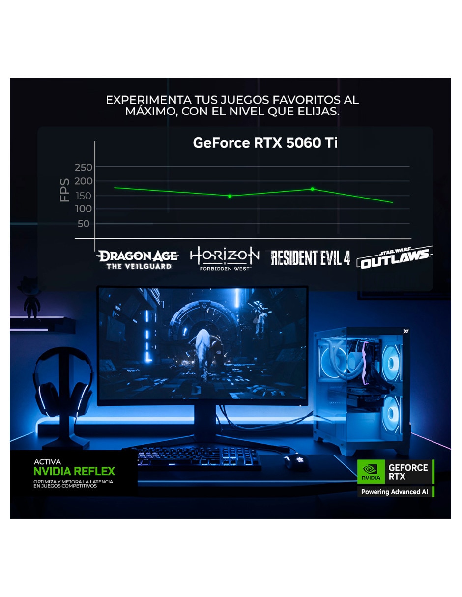 Computadora gamer AMD Ryzen 7 NVIDIA GeForce RTX 5060 Ti 16 GB RAM 1 TB 2