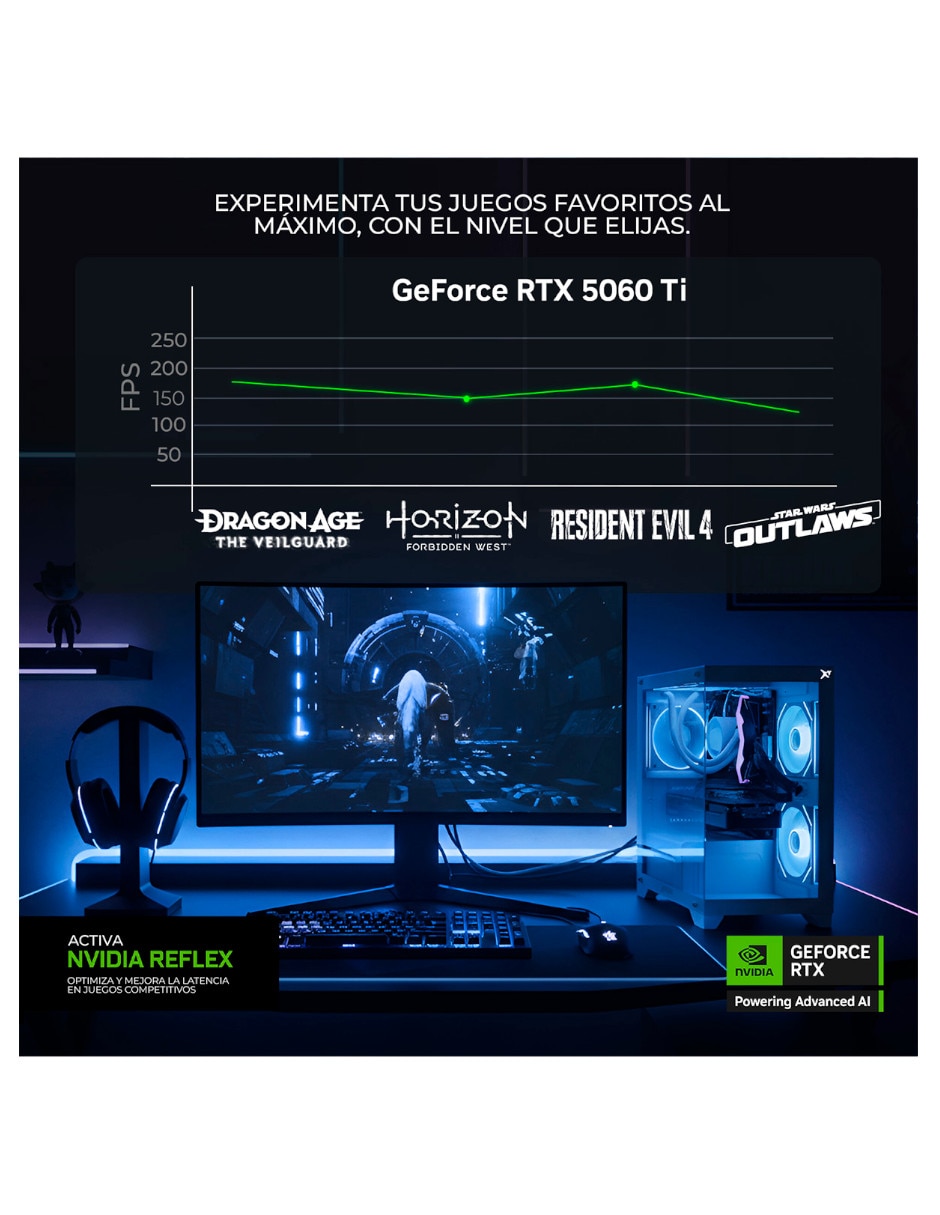 Computadora gamer 27 pulgadas Full HD AMD Ryzen 7 NVIDIA GeForce RTX 5060 Ti 16 GB RAM 1 TB 2
