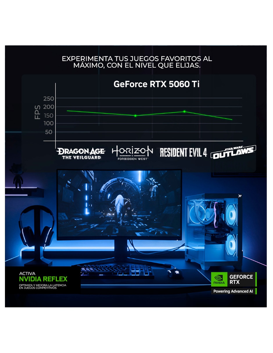Computadora gamer AMD Ryzen 7 NVIDIA GeForce RTX 5060 Ti 16 GB RAM 1 TB 2