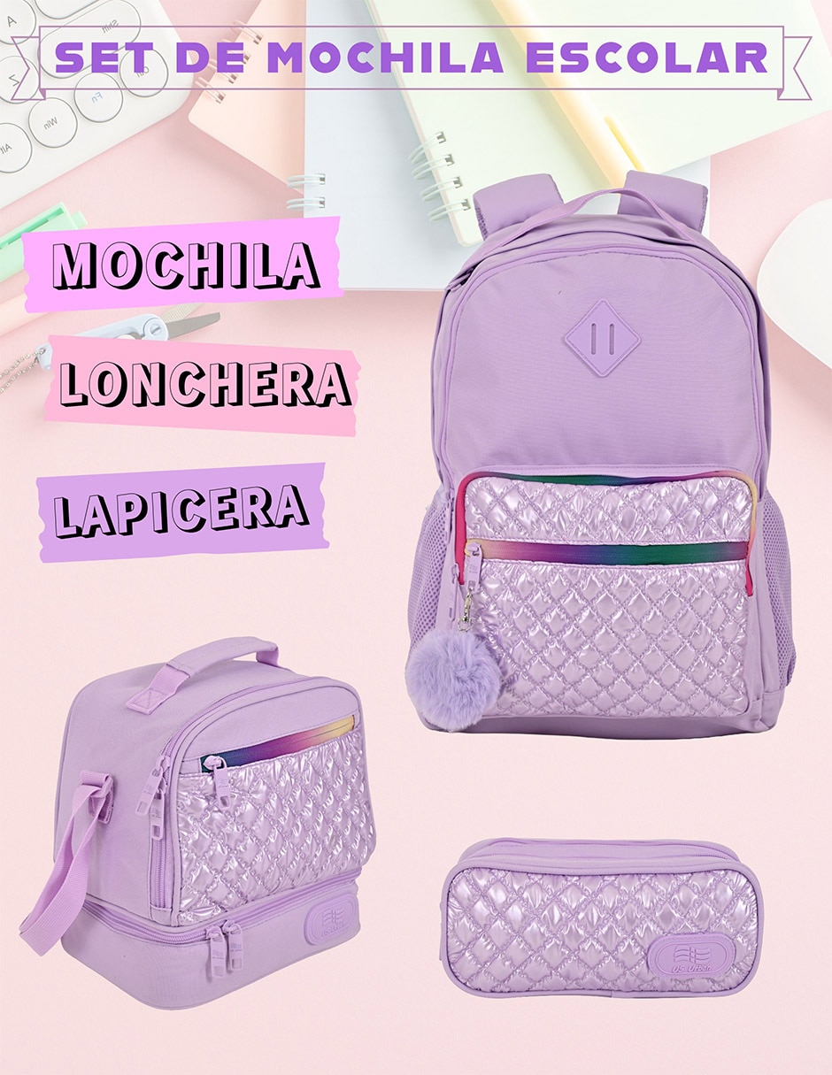 Set mochila escolar lisa para niña
