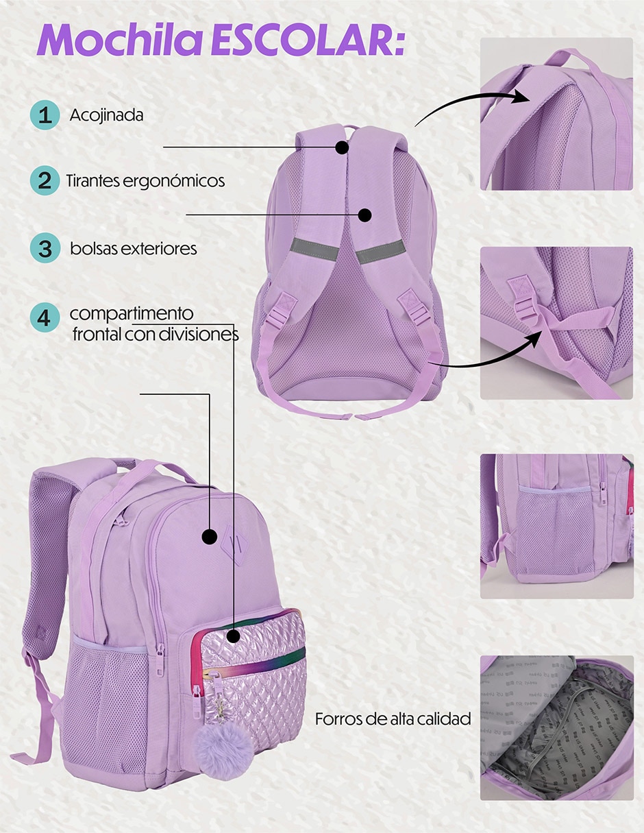 Set mochila escolar lisa para niña
