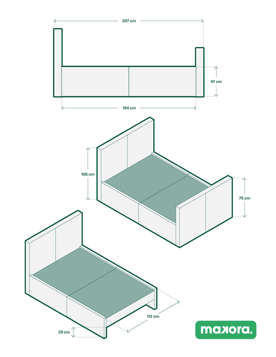 Base para cama armable individual kalia tela lino de madera pino 11