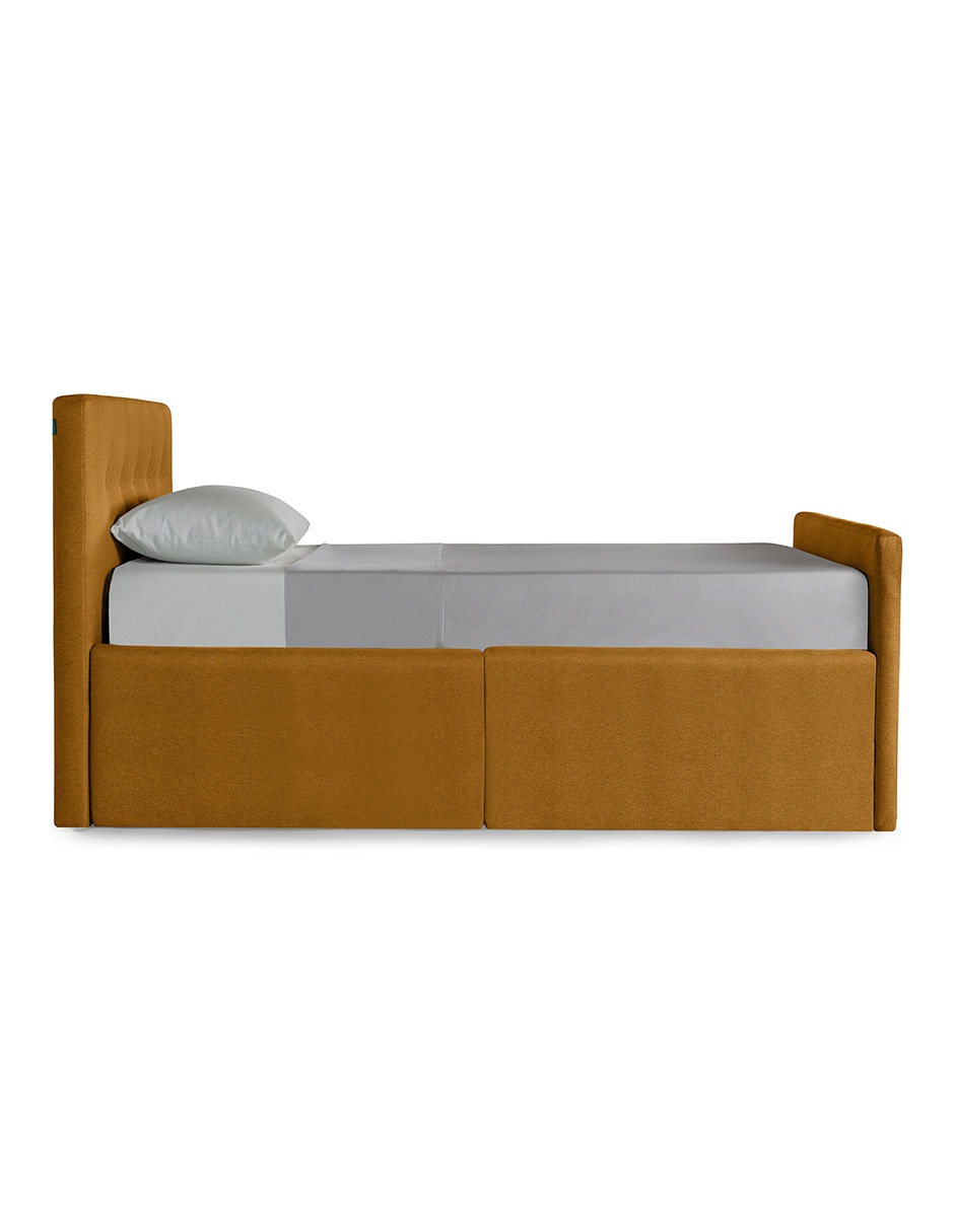 Base para cama armable individual kalia tela lino de madera pino 7