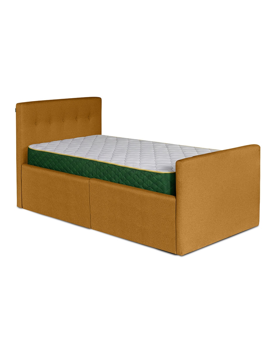 Base para cama armable individual kalia tela lino de madera pino 9