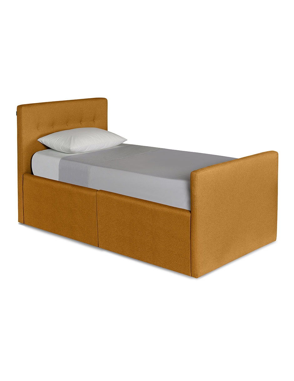 Base para cama armable individual kalia tela lino de madera pino 4