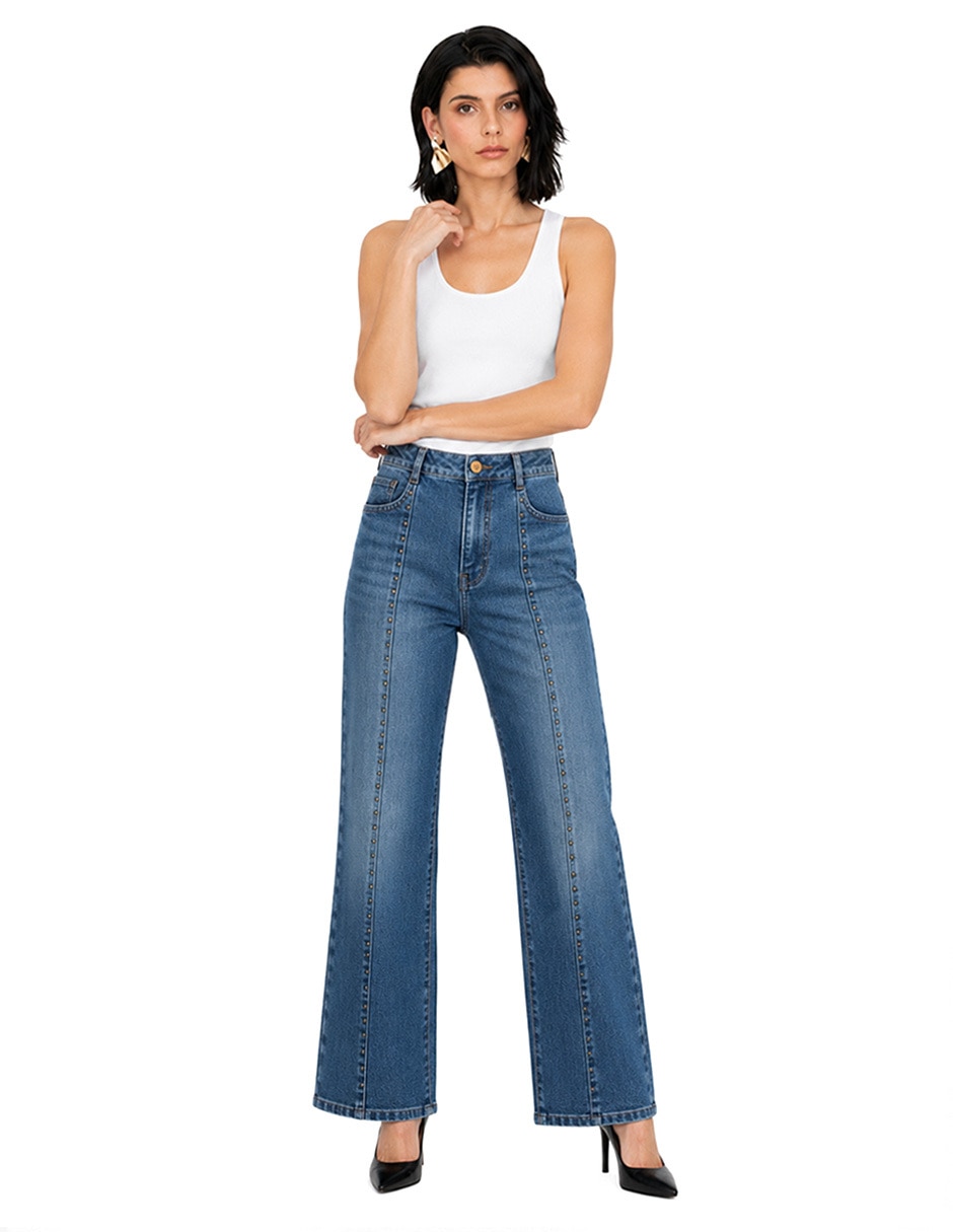 Jeans regular relajado media cintura foley's para mujer