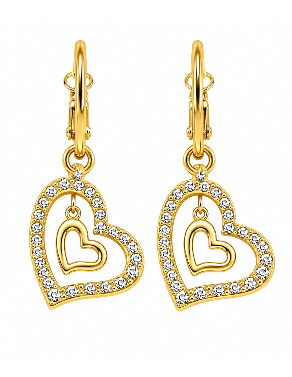 Arracadas de corazón crystals 18 k con acabado baño de oro cristal