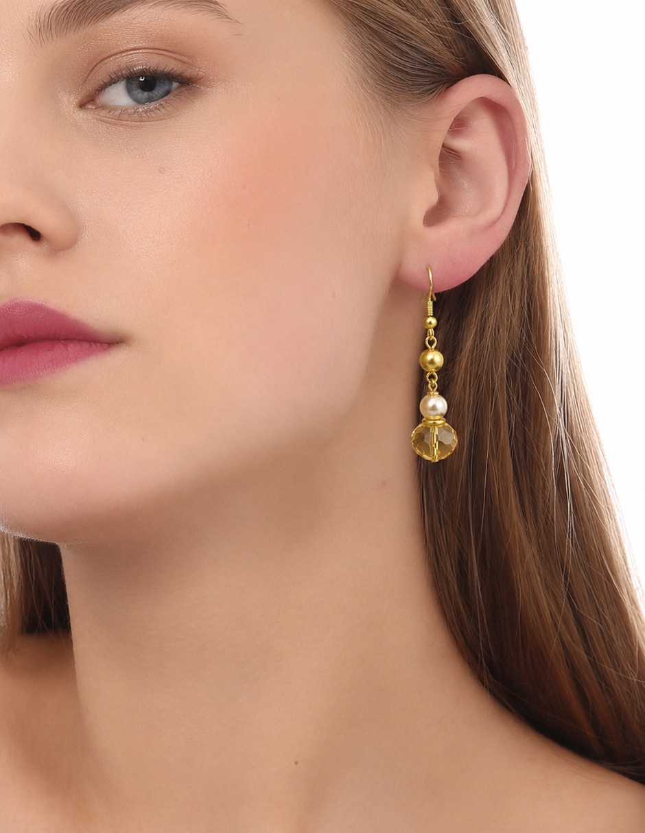 Aretes largos crystals 18 k con acabado baño de oro cristal 2