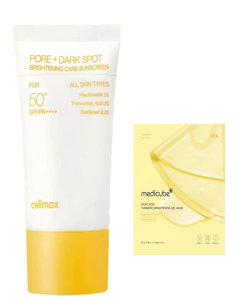 Set protector solar FPS 50+ Pore + Dark Spot Brightening Care Sunscreen SPF50 + Mascarilla cúrcuma y ácido kójico