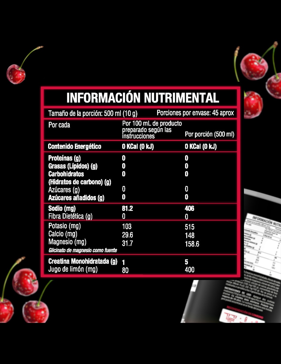 Creatina con electrolitos Valara Nutrition sabor cereza de 450g