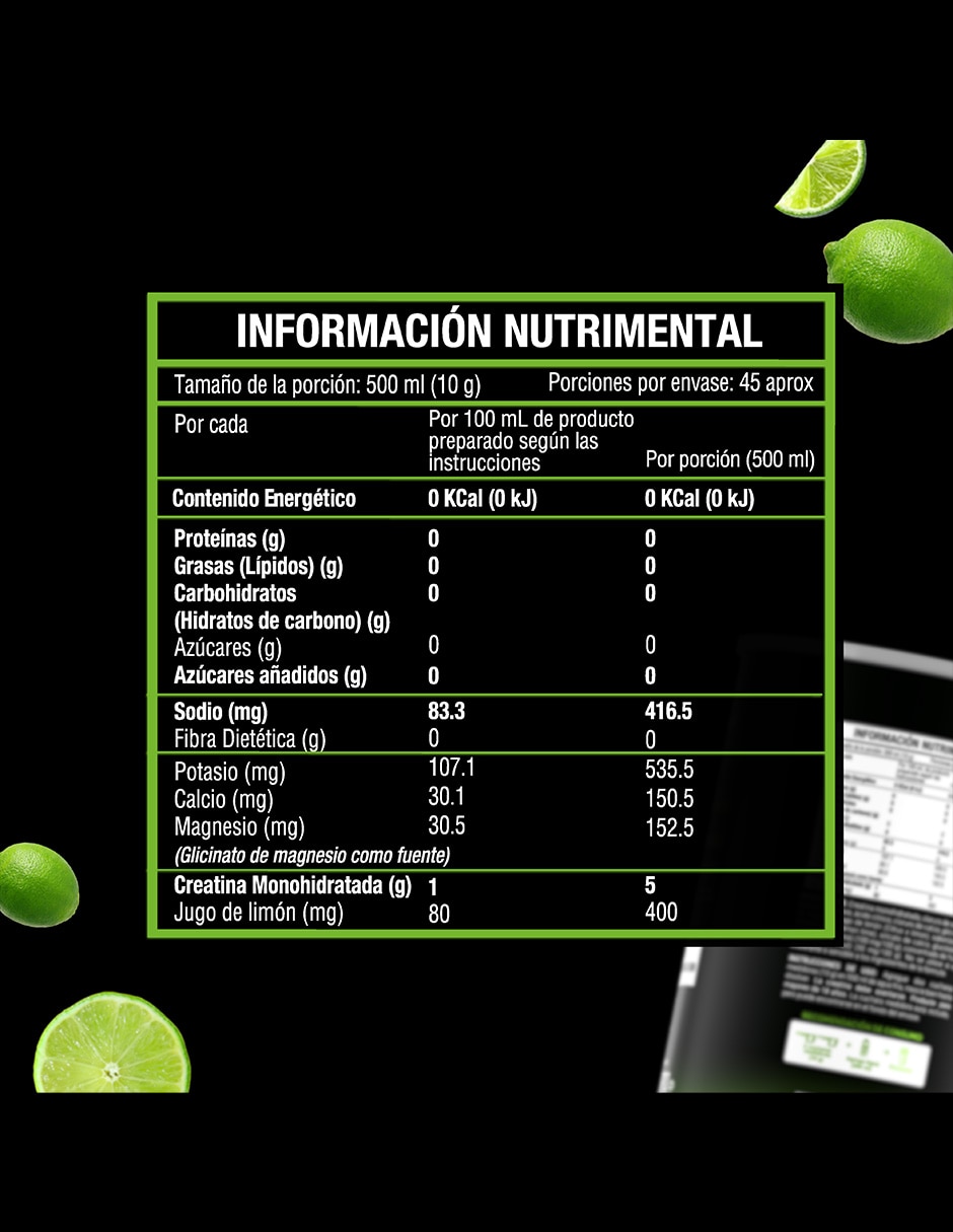 Creatina con electrolitos Valara Nutrition sabor lima limón de 450g