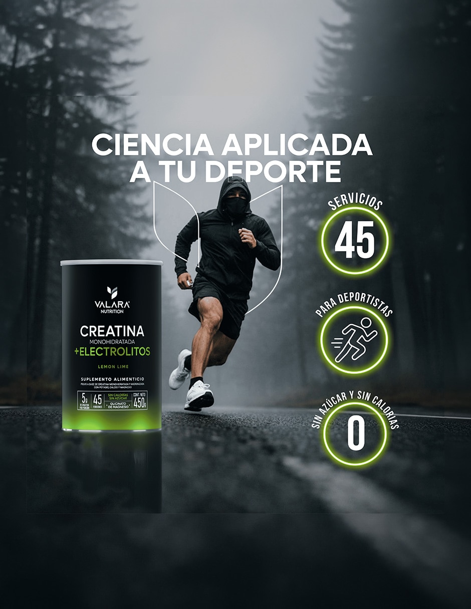 Creatina con electrolitos Valara Nutrition sabor lima limón de 450g
