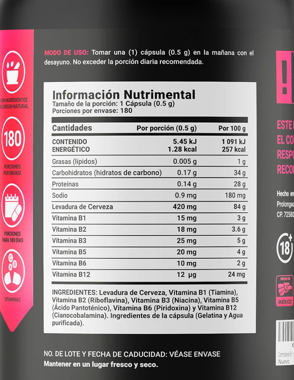 B Yeast Blend con complejo B y levadura de cerveza de 180 cápsulas 4