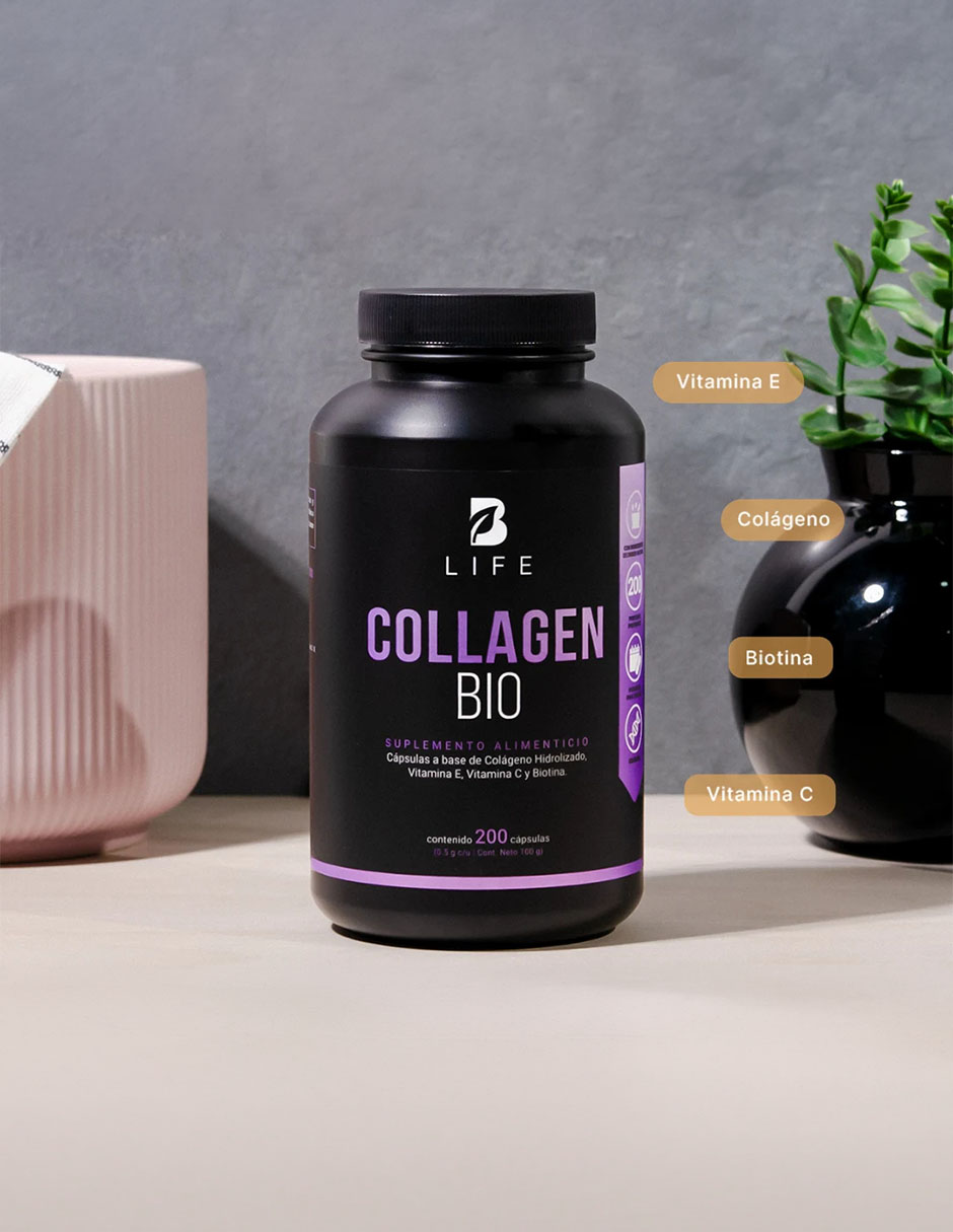 Collagen Bio con Colágeno Hidrolizado Biotina y Vitaminas de 200 cápsulas B LIFE con Colágeno Hidrolizado Biotina y Vitamina C Vitamina E sabor Sin sabor de 4