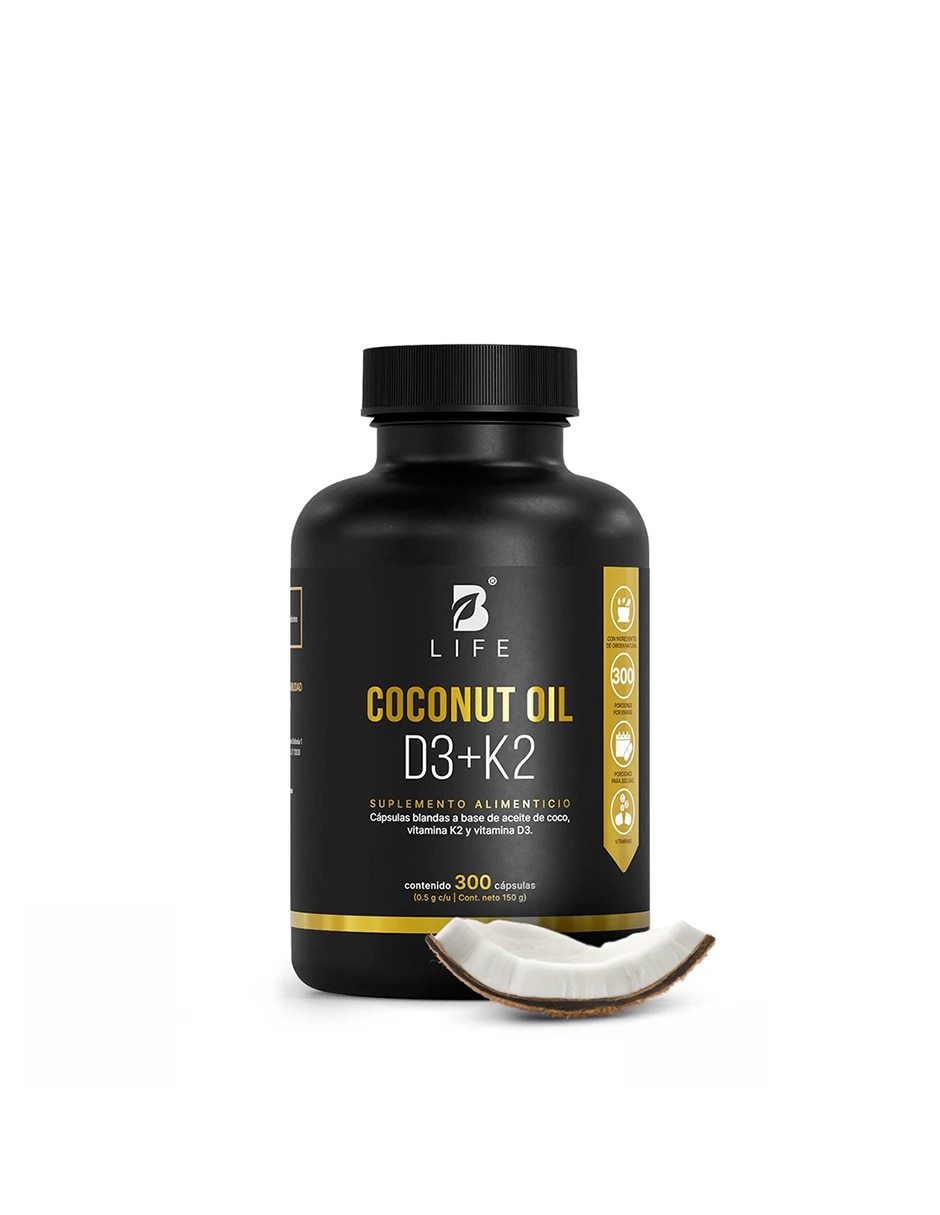 Coconut Oil con Aceite de Coco Vitaminas D3 y K2 de 300 cápsulas Coconut Oil con Aceite de Coco Vitaminas D3 y K2 de 300 cápsulas