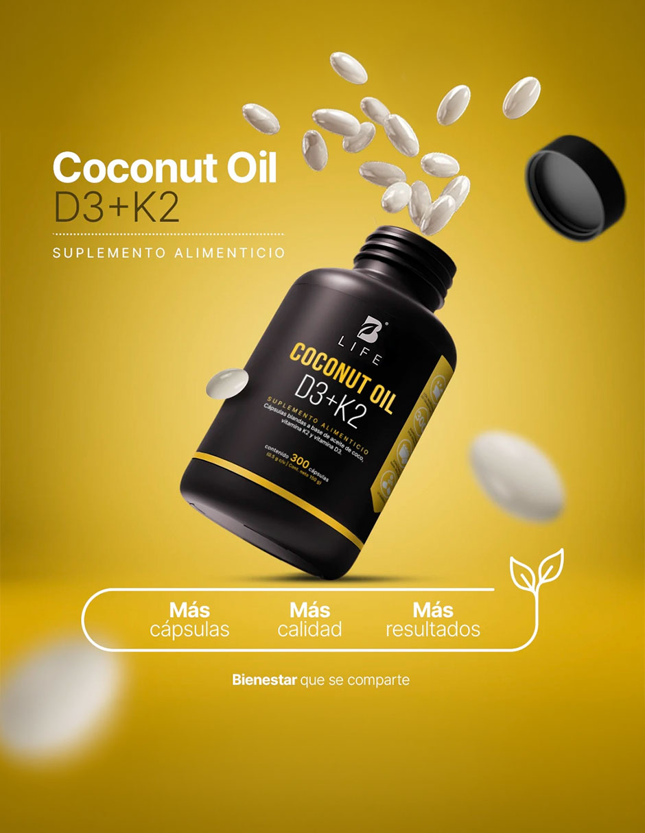 Coconut Oil con Aceite de Coco Vitaminas D3 y K2 de 300 cápsulas 4