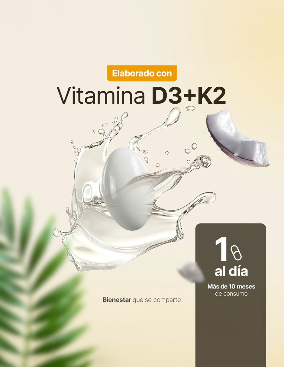 Coconut Oil con Aceite de Coco Vitaminas D3 y K2 de 300 cápsulas 2