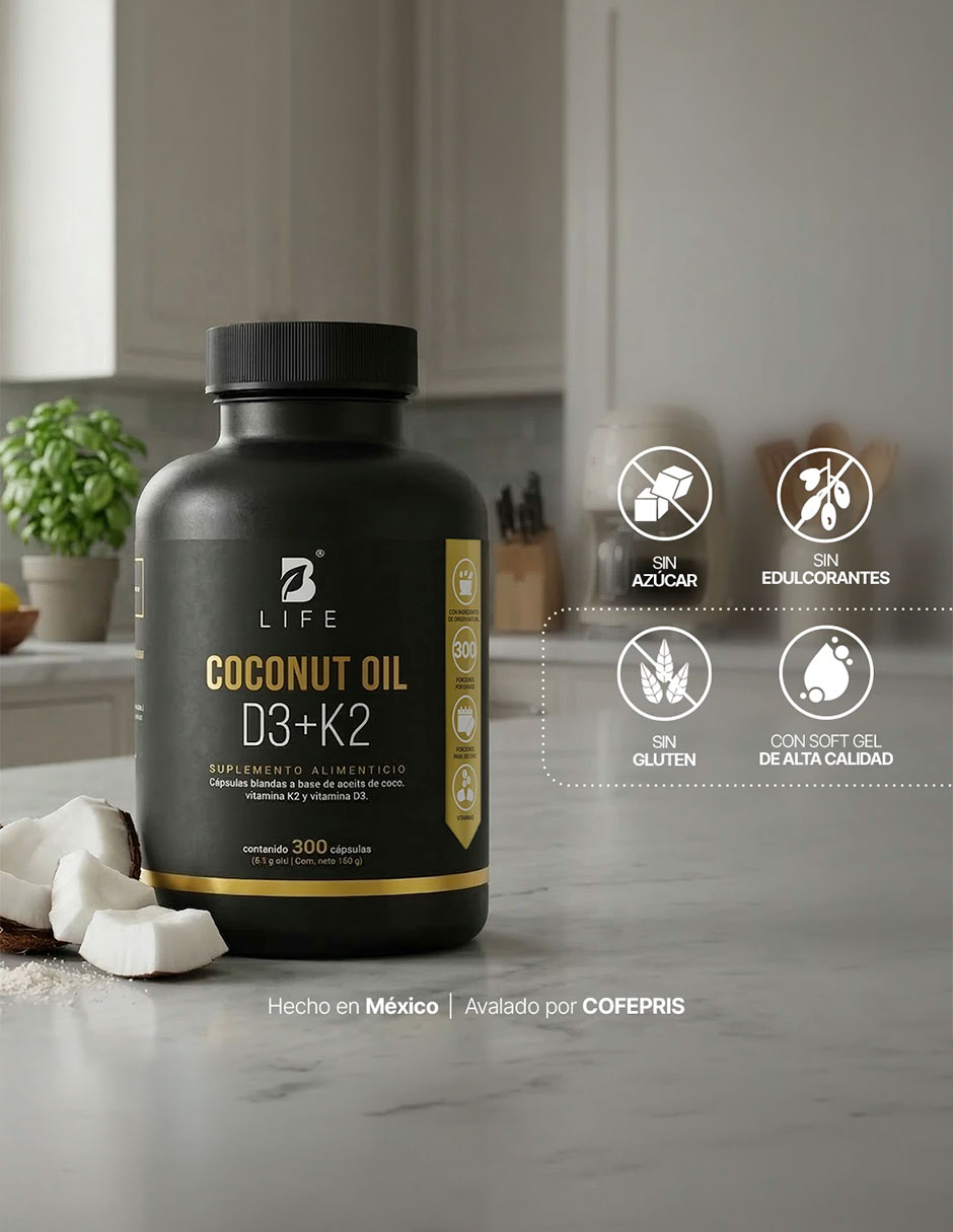 Coconut Oil con Aceite de Coco Vitaminas D3 y K2 de 300 cápsulas 7