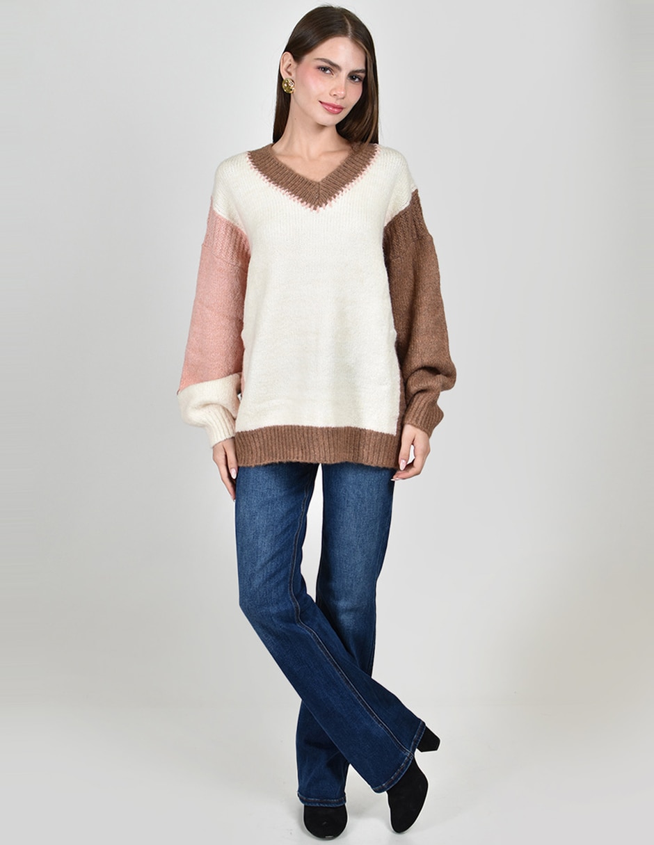 Suéter roman fashion cuello v para mujer 4