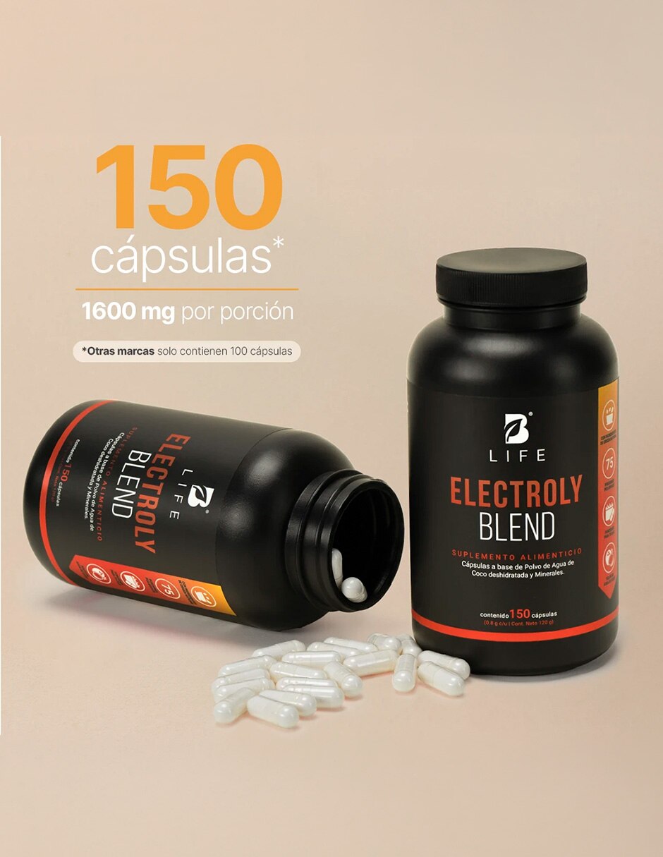 Electroly Blend B Life con polvo de agua de coco calcio fósforo potasio magnesio hierro zinc manganeso cobre de 150 cápsulas 4