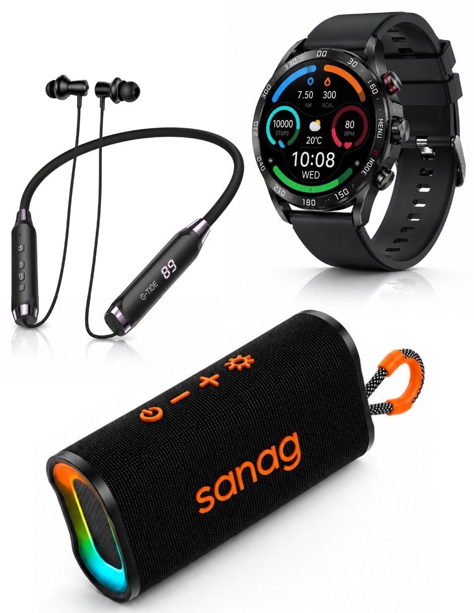 Audífonos True Wireless eg22 con bocina sanag m15 y smartwatch filwans gtr negro Inalámbrica con cancelación de audifonos