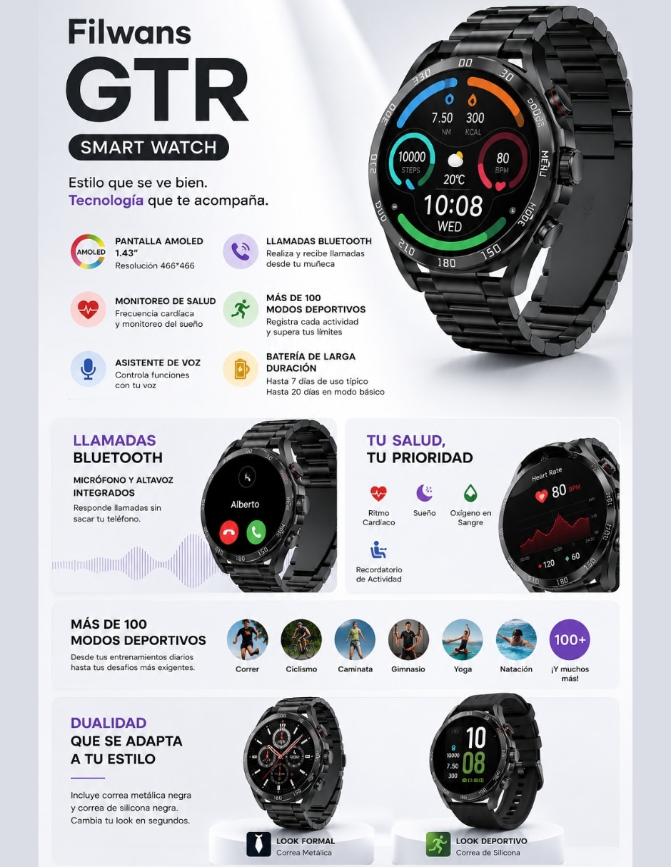 Audífonos True Wireless eg22 con bocina sanag m15 y smartwatch filwans gtr negro Inalámbrica con cancelación de audifonos 10