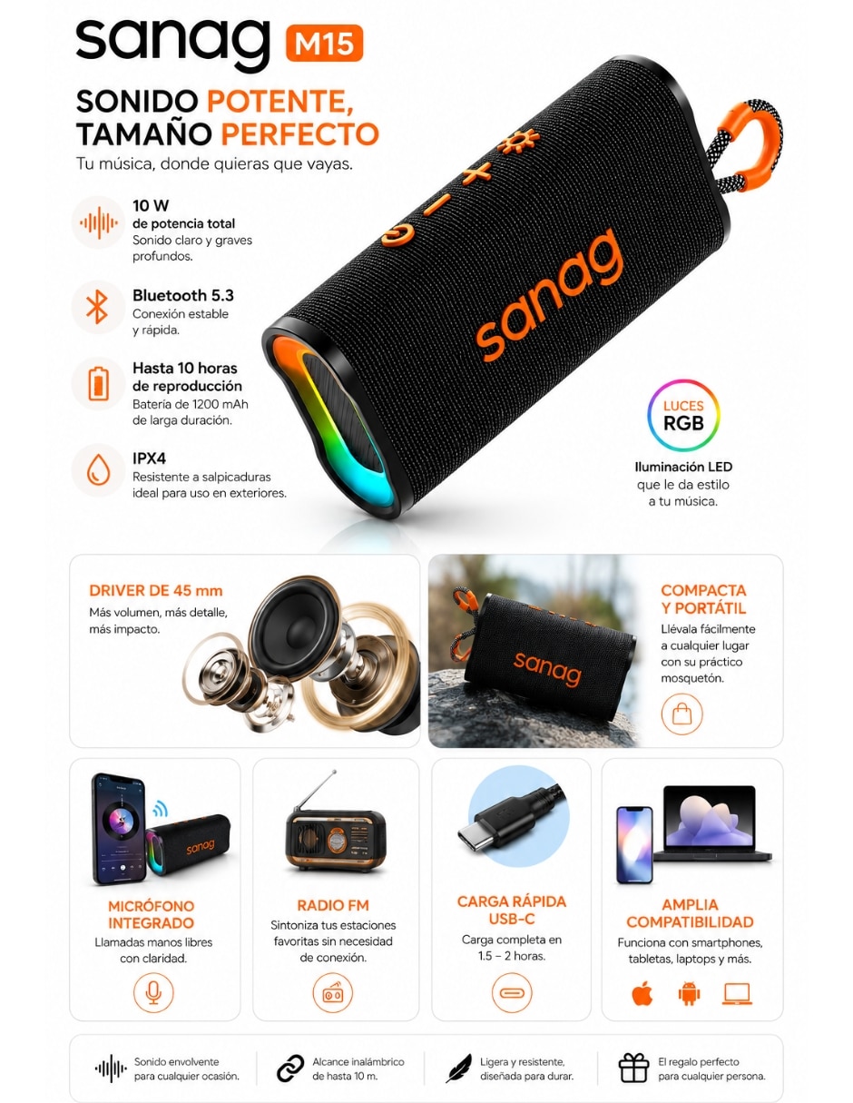Audífonos True Wireless eg22 con bocina sanag m15 y smartwatch filwans gtr negro Inalámbrica con cancelación de audifonos 12