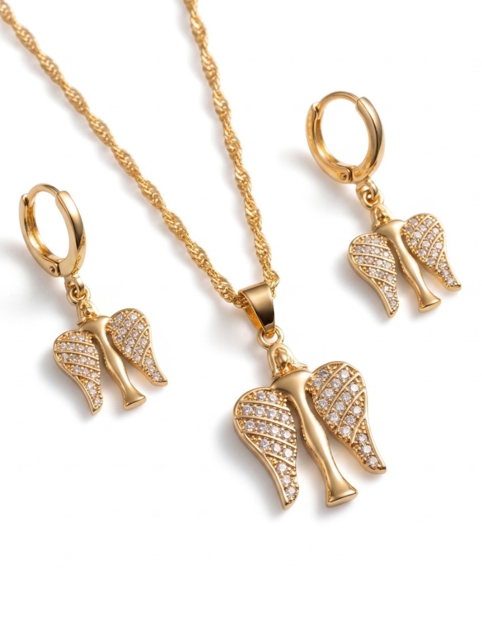 Aretes y collar de oro laminado 18 K zirconia cúbica Aretes y collar de oro laminado 18 K zirconia cúbica