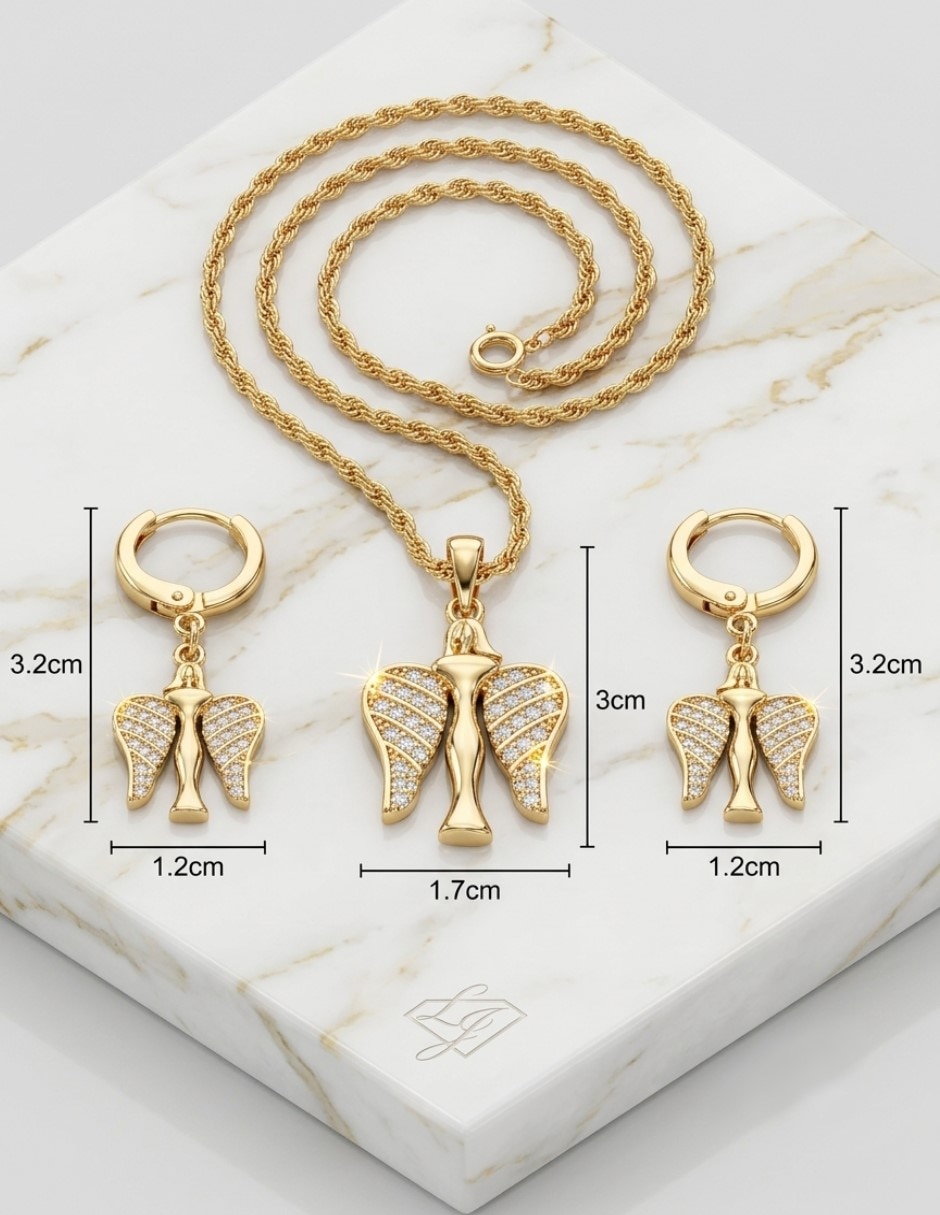 Aretes y collar de oro laminado 18 K zirconia cúbica 6