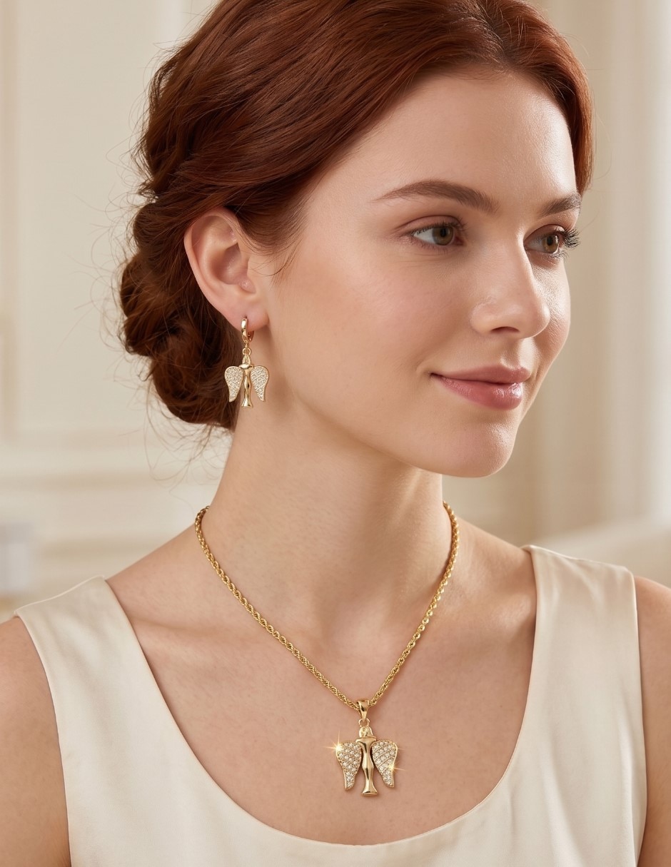 Aretes y collar de oro laminado 18 K zirconia cúbica 2