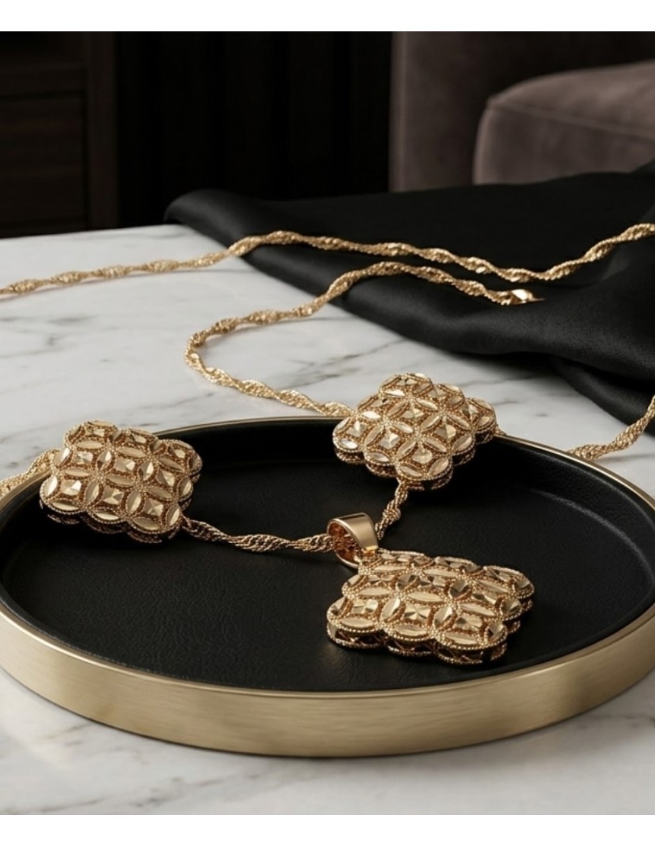 Aretes y collar de flor de oro laminado 18 k 5