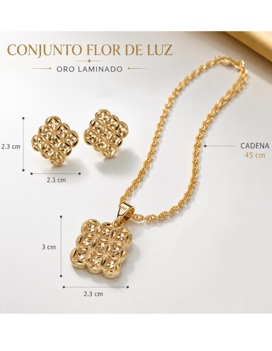 Aretes y collar de flor de oro laminado 18 k 6