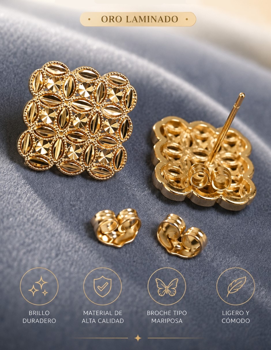 Aretes y collar de flor de oro laminado 18 k 4