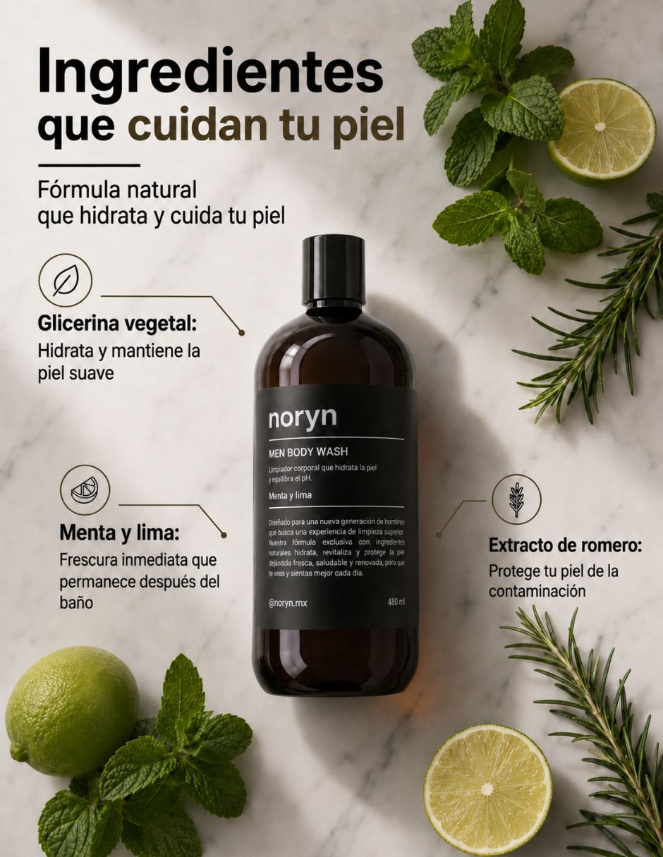 Jabón corporal Noryn Men Body Wash Menta y Lima 480 ml Noryn 7