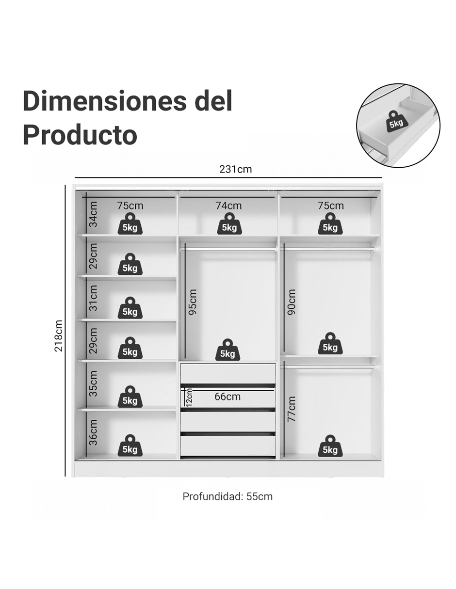 Ropero armable MADESA 10639B1E de MDF 12