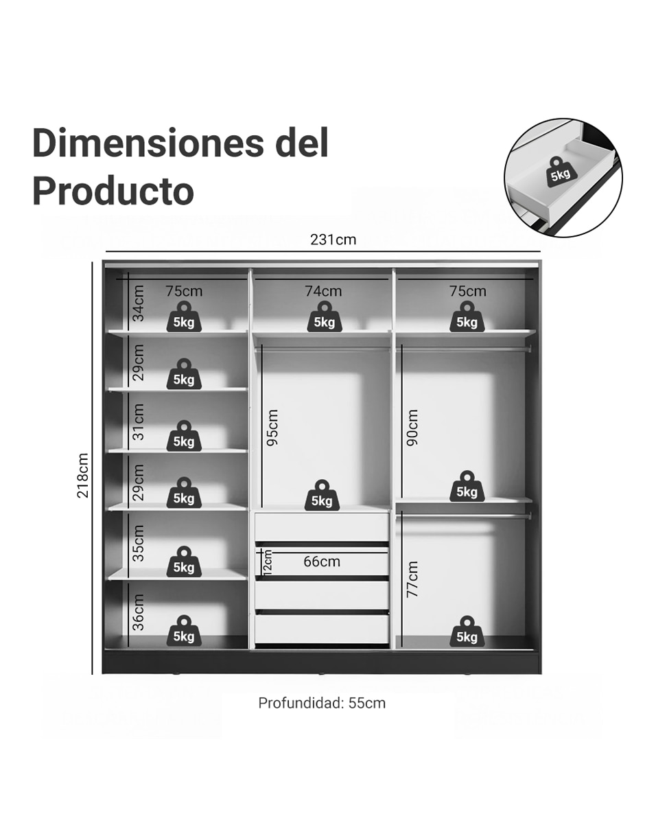 Ropero armable Madesa 10638N2E de MDF 12