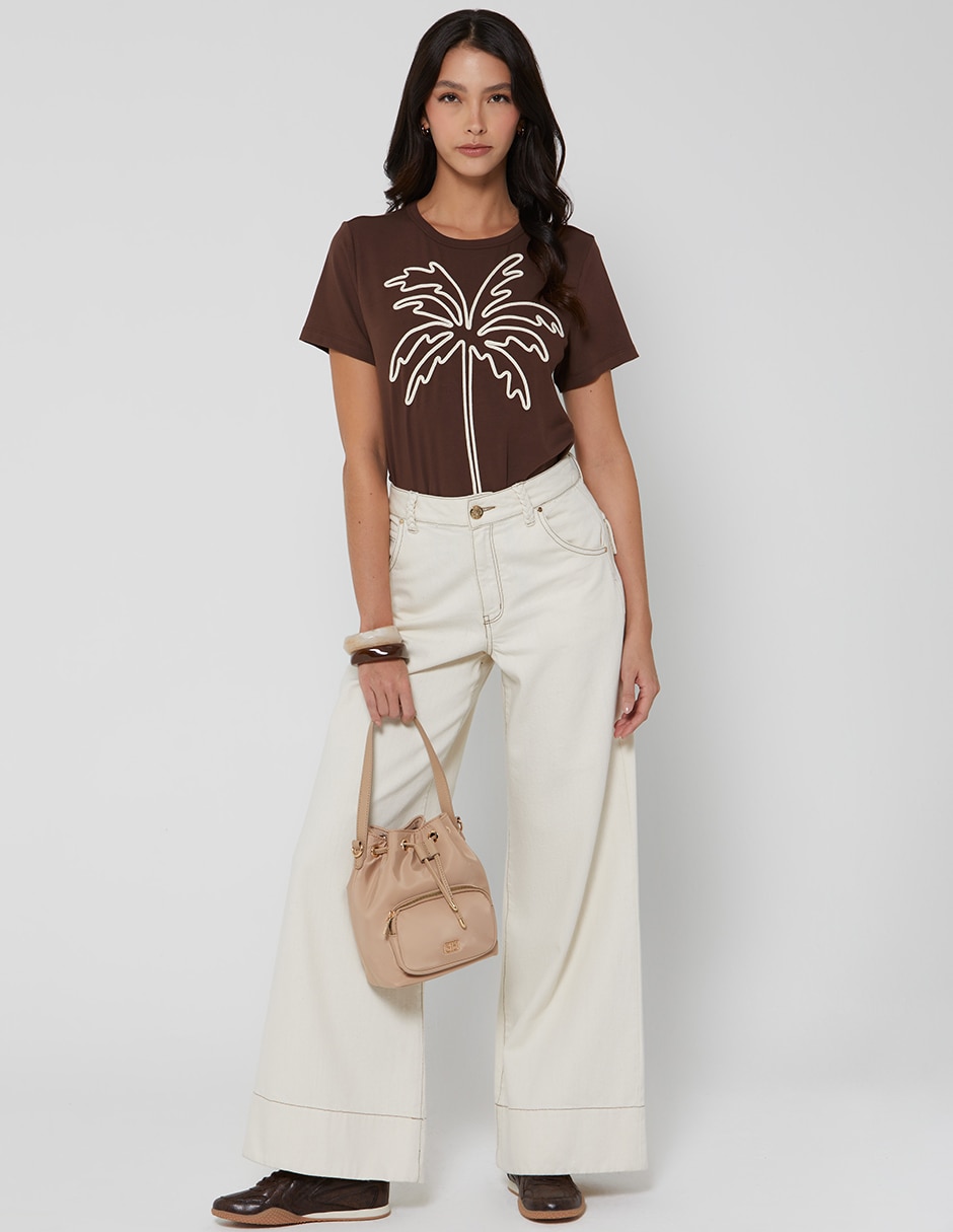 Manga corta studio f tropical core cuello redondo para mujer