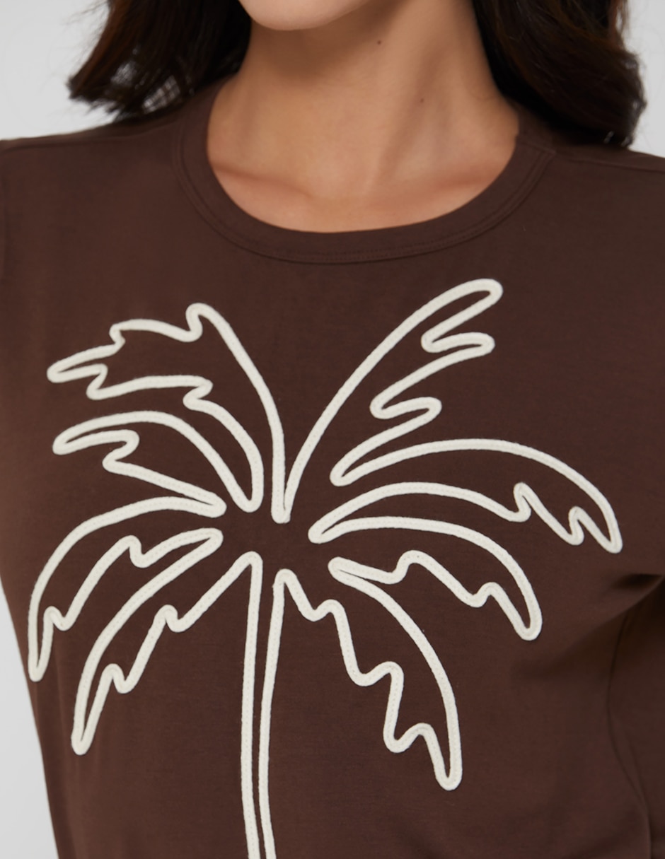 Manga corta studio f tropical core cuello redondo para mujer