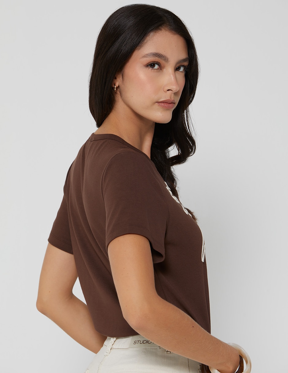 Manga corta studio f tropical core cuello redondo para mujer