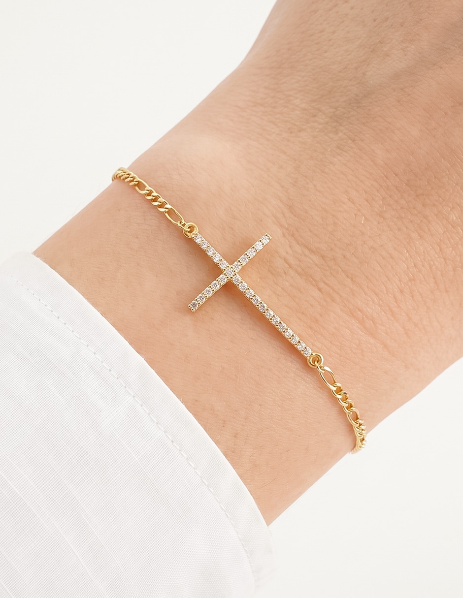 Pulsera de oro con zirconia 10 K acabado brillante 5