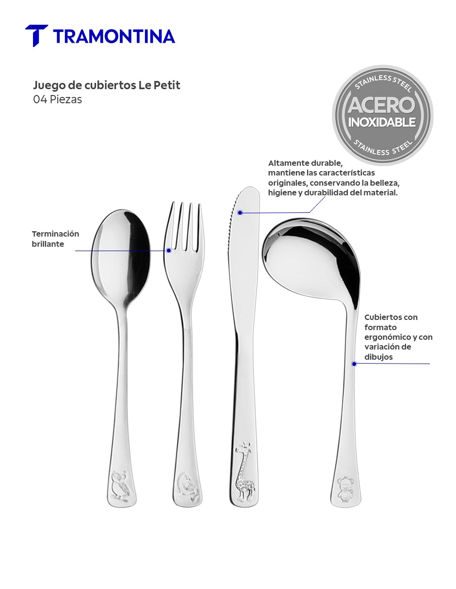 Set cubiertos infantil de acero inoxidable 4 piezas 4
