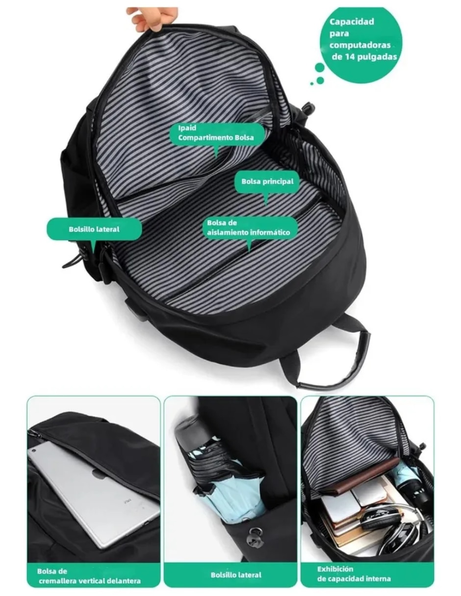 Mochila con portalaptop impermeable unisex