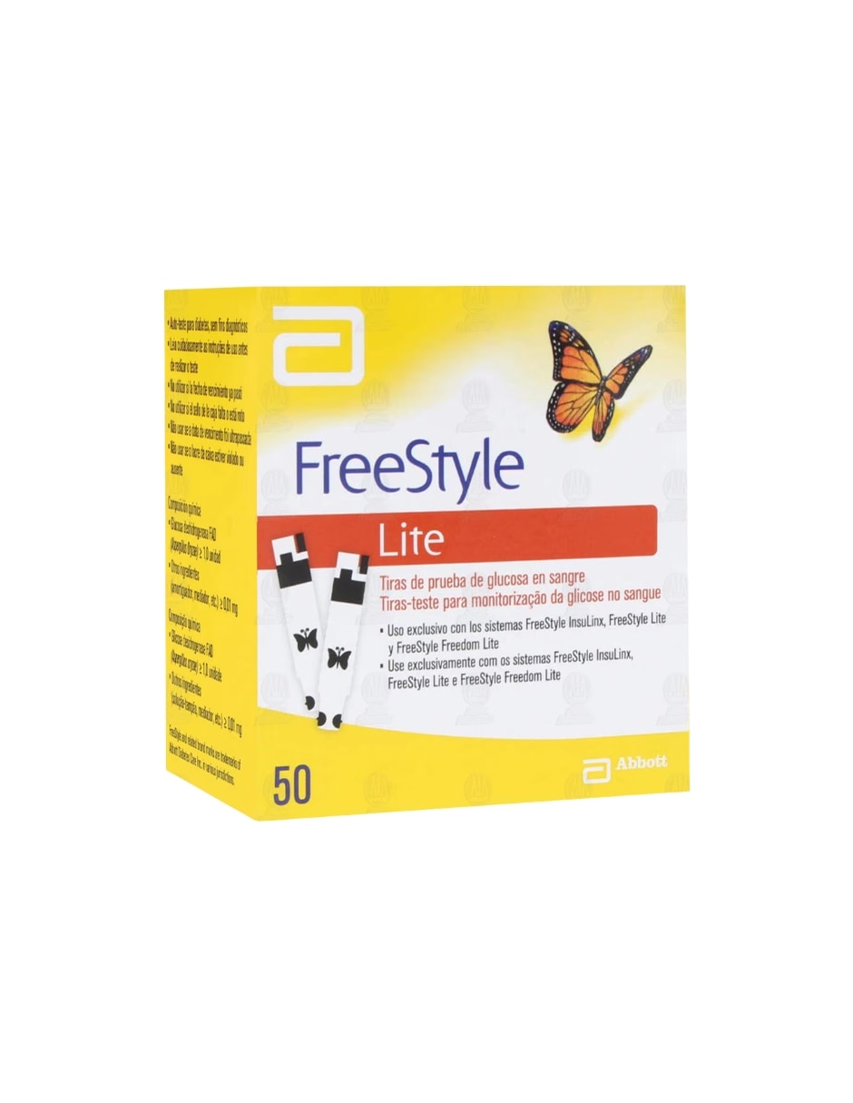 Freestyle lite caja con 50 tiras de prueba de glucosa en sangres