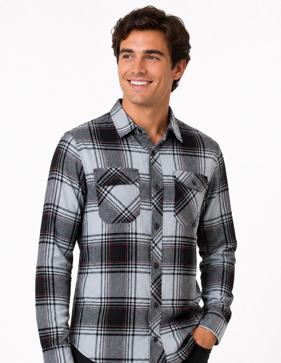 Camisa casual fox manga larga para hombre