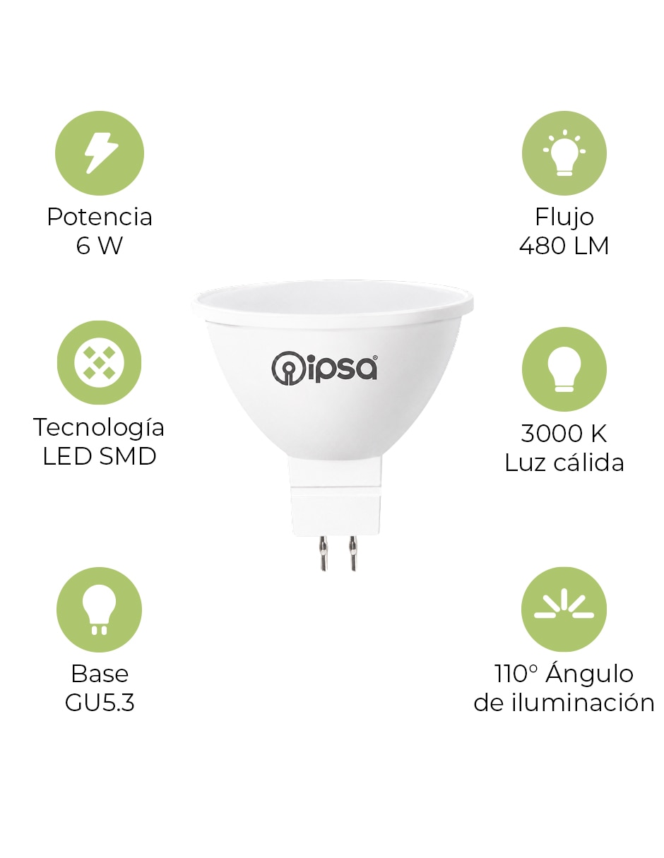 Foco led ipsa 6 w de consumo 5 w de iluminación 470 lm lúmenes 2