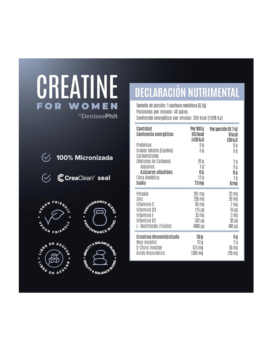 Creatina creatine for women sin sabor con creatina monohidratada 5