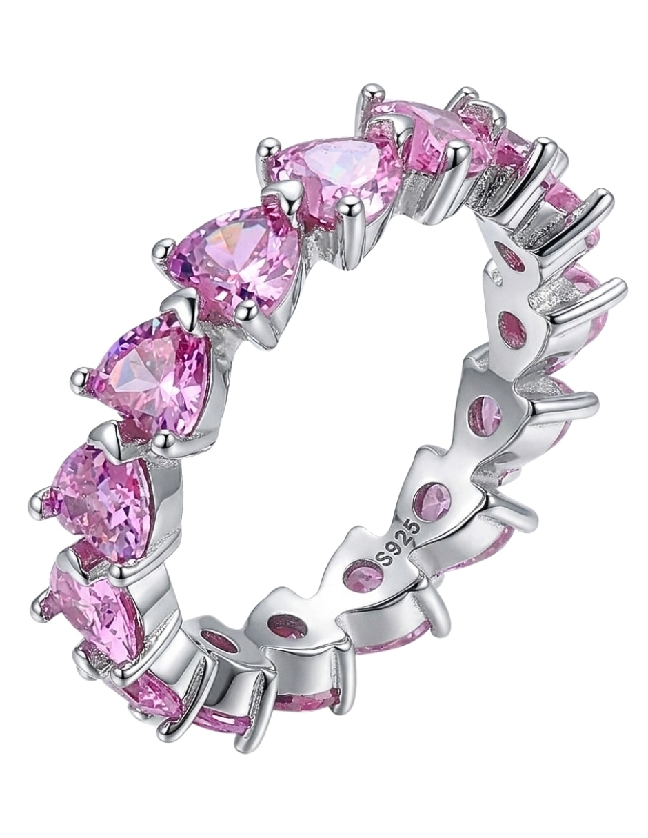 Anillo multi gemas de brillo P 925 de plata circonita baño de rodio
