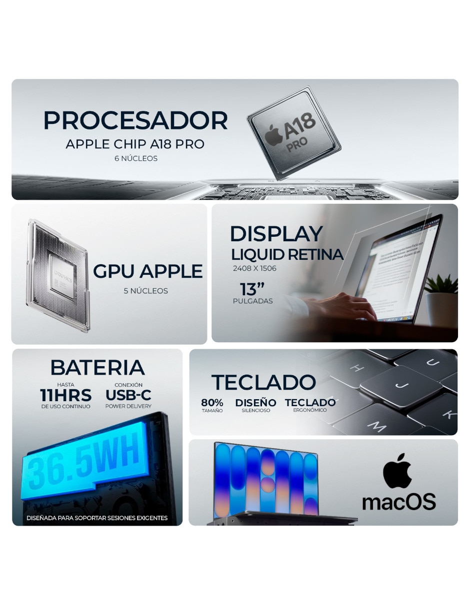 Laptop MHFJ4E/A 13 pulgadas 2408 x 1506 Apple A18 Pro integradas 8 GB RAM 512 GB 6