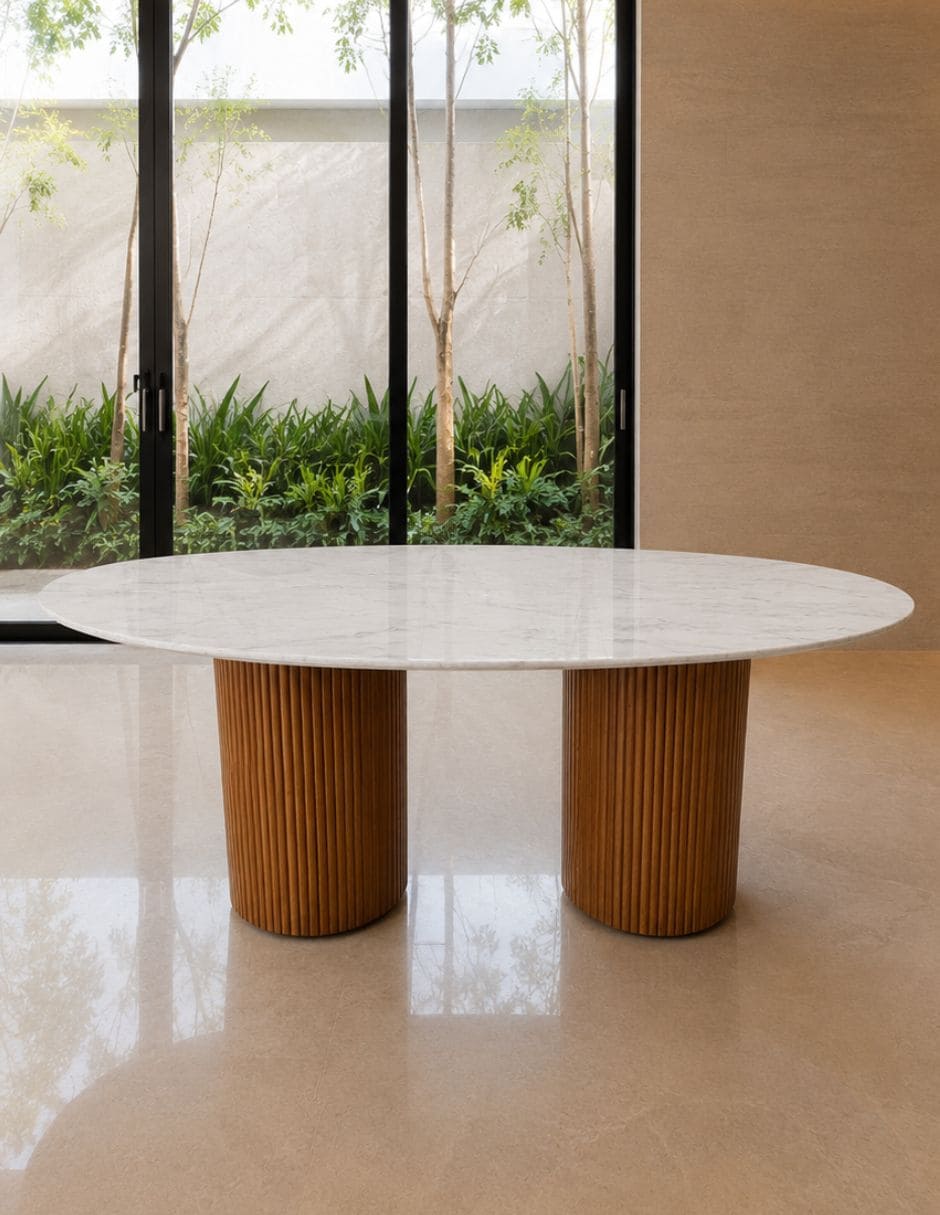 Mesa de comedor armable de madera y mármol 2