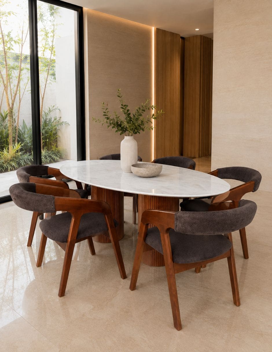 Mesa de comedor armable de madera y mármol 3